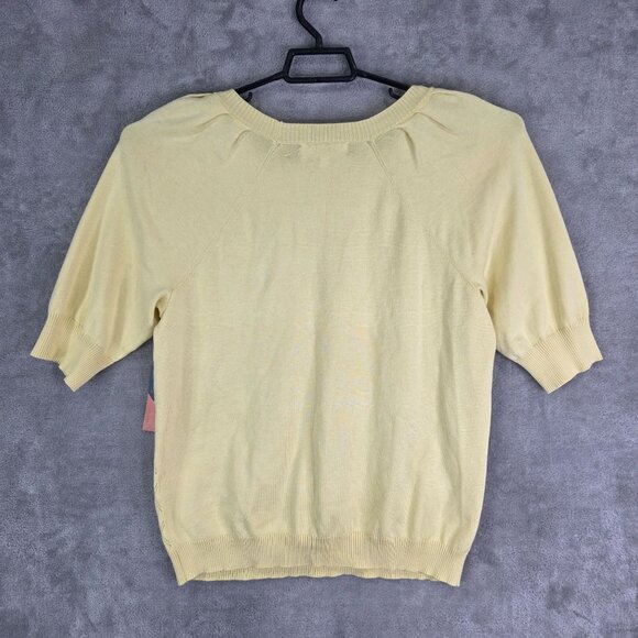 Womens Yellow Ally Mae Knit Blouse Top Round Neck Puff Sleeve Size XL - Picture 7 of 10